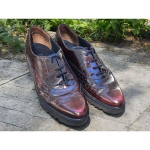 PAUL GREEN Size 7 (EU 37) Leather Upper Shiny Burgundy Lug Loafer Oxford Shoes